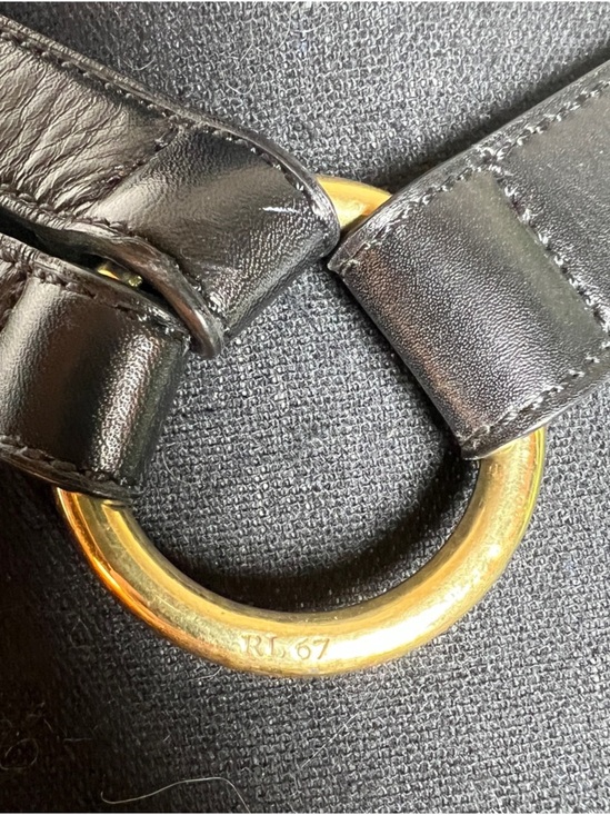 Ralph Lauren RL 67 Women’s Black Leather Belt Gold Tone Stirrup Buckle Large